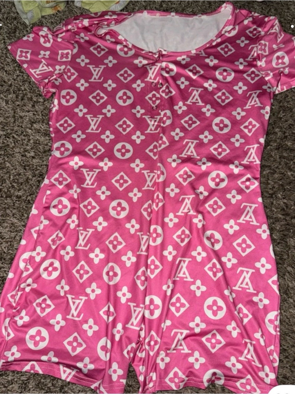 Pink Monogram Short Sleeve Romper